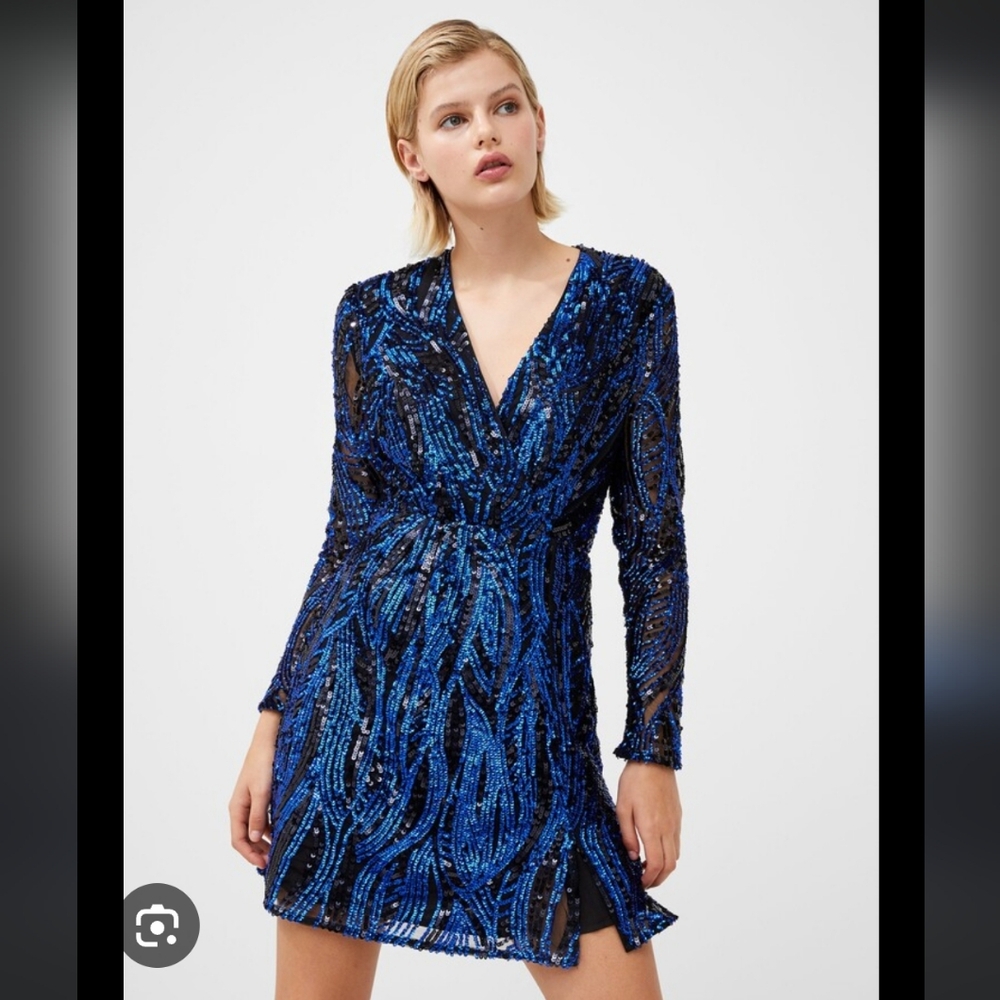 NWT French Connection DENIZ Blue Sequin Long Sleeve Dress SIZE 6